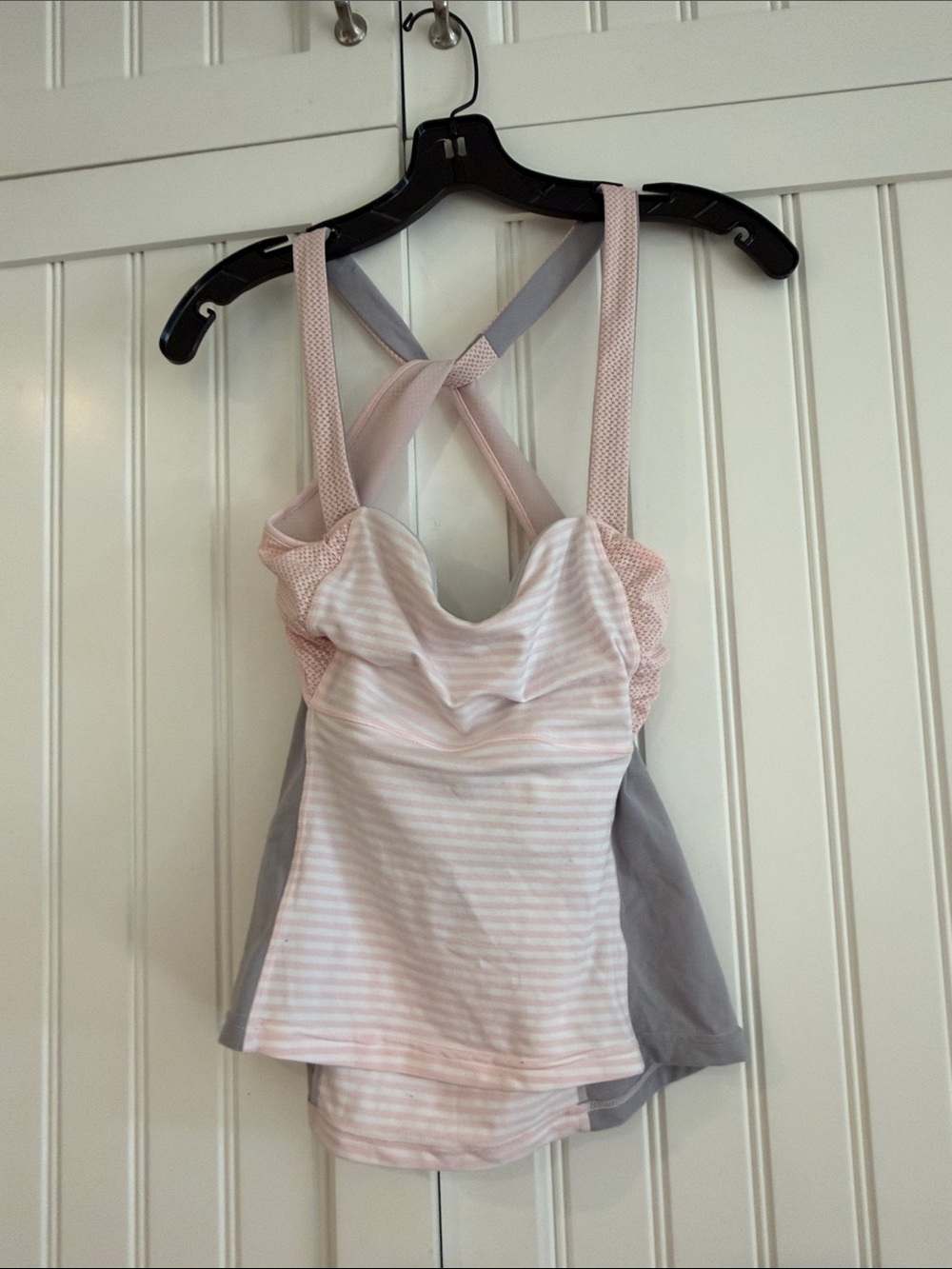 Lucy Pink & Gray Striped sports tank Top with Cross Straps